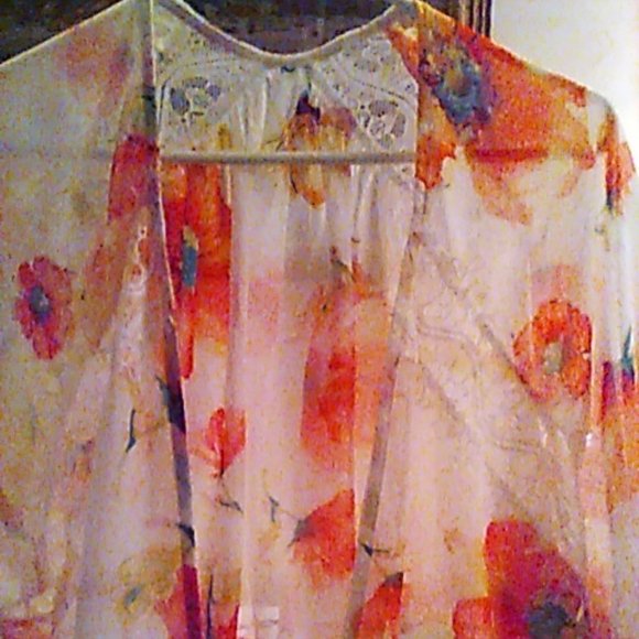 Soprano Cover Up Kimono S Tropical Vibes White Orange Floral Lace Detail - Picture 2 of 3